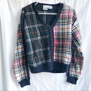 Plaid Cropped Knit Sweater